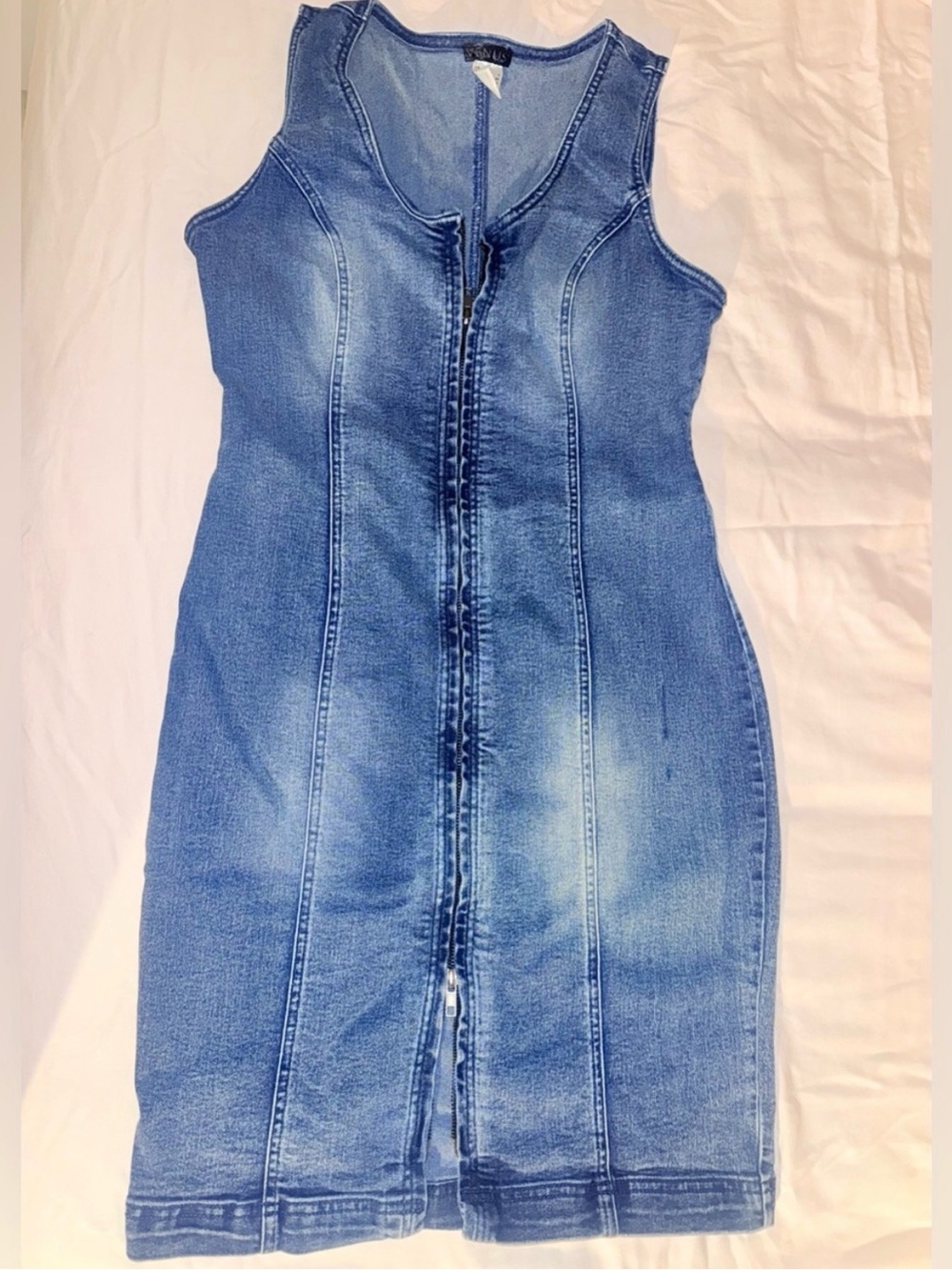 VENUS Blue Denim Zip-Front Casual Dress